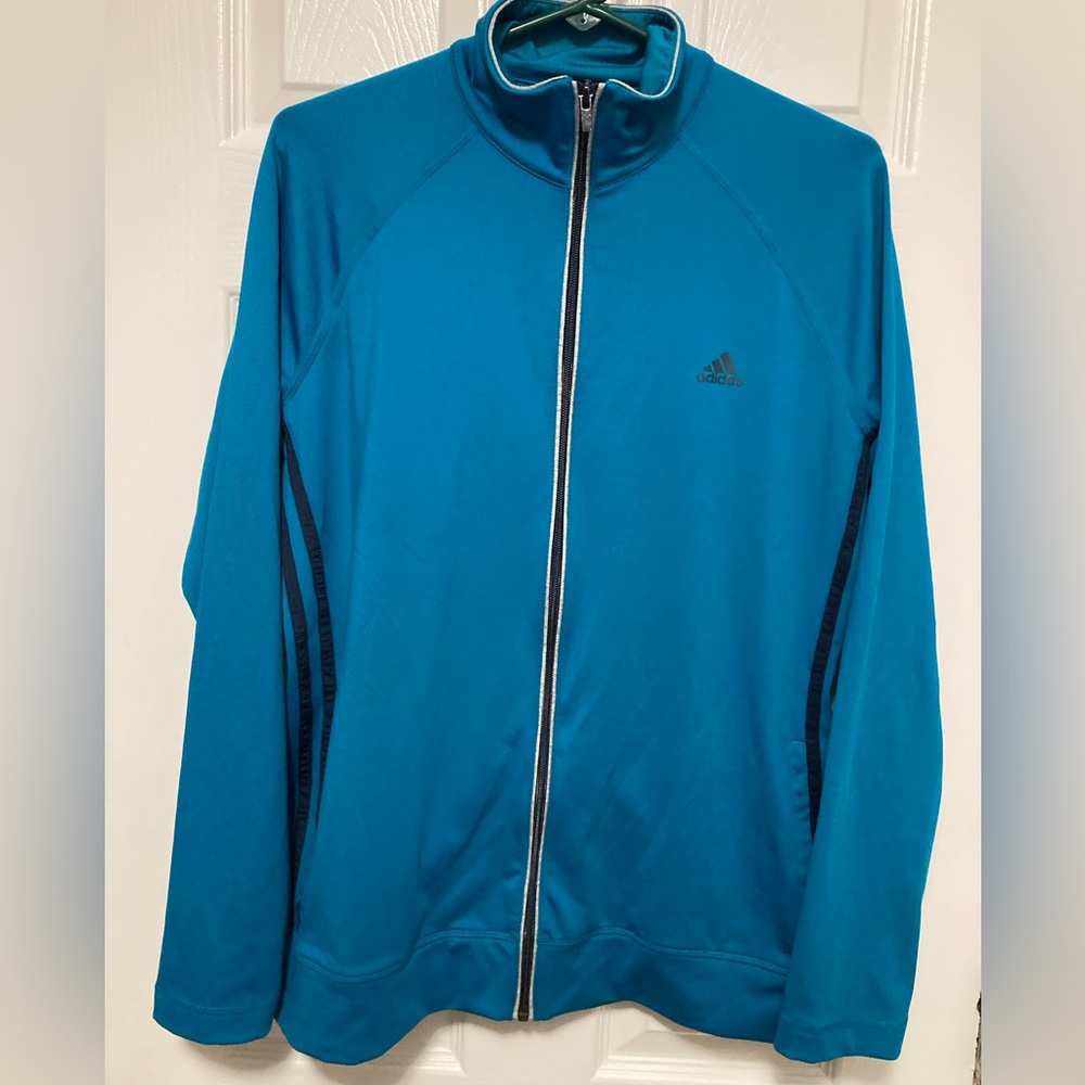 *Adidas Turquoise Vintage Mock Neck Climalite Zip Up Long Sleeve Large Jacket#LB